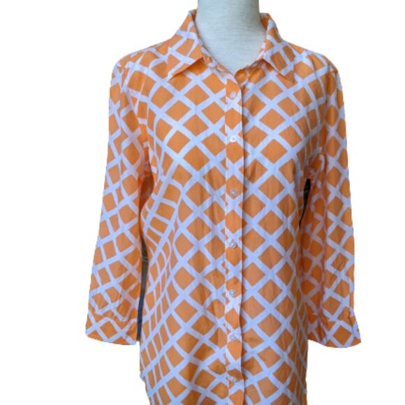JCPENNEY Orange & White Silk Blend Top M - Picture 1 of 6